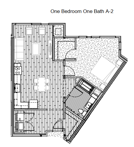 1 bedroom 1 bathroom floorplan option 2