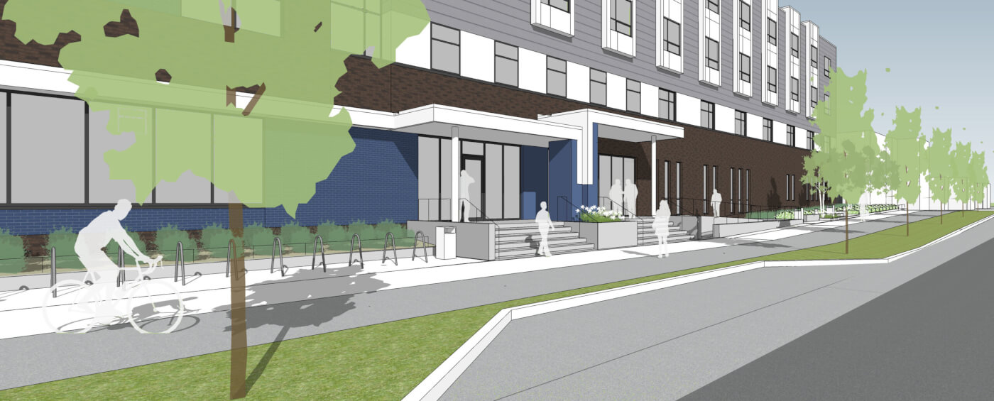 Rendering of exterior entrance to Simpson Community Shelter and Apartments