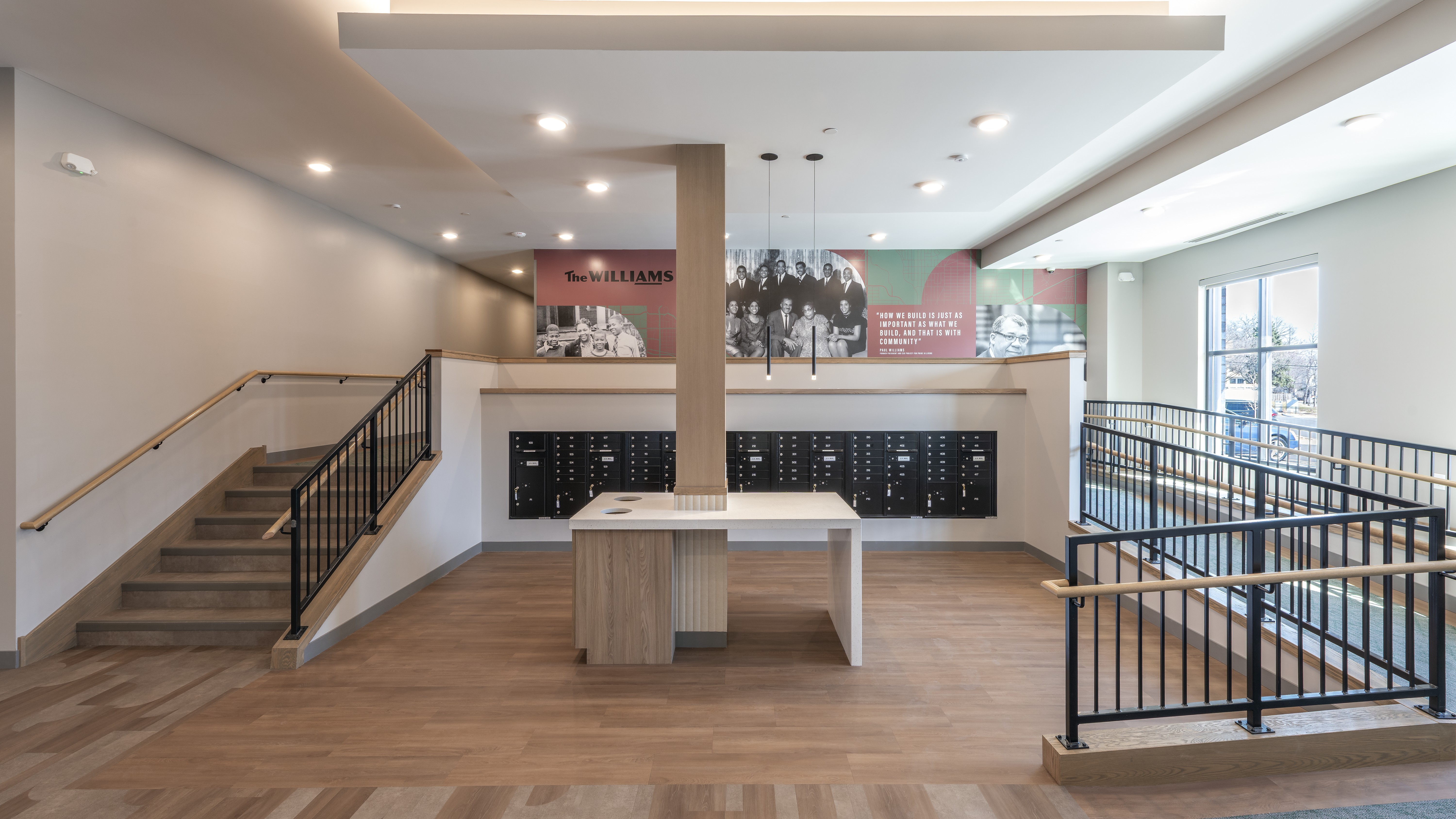 Lobby including resident mailboxes and accessibility ramp
