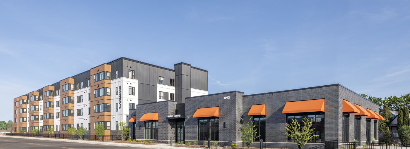 exterior of 6 story, 110 unit affordable housing property