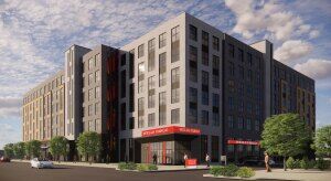 Wide view of Opportunity Crossing building in Minneapolis