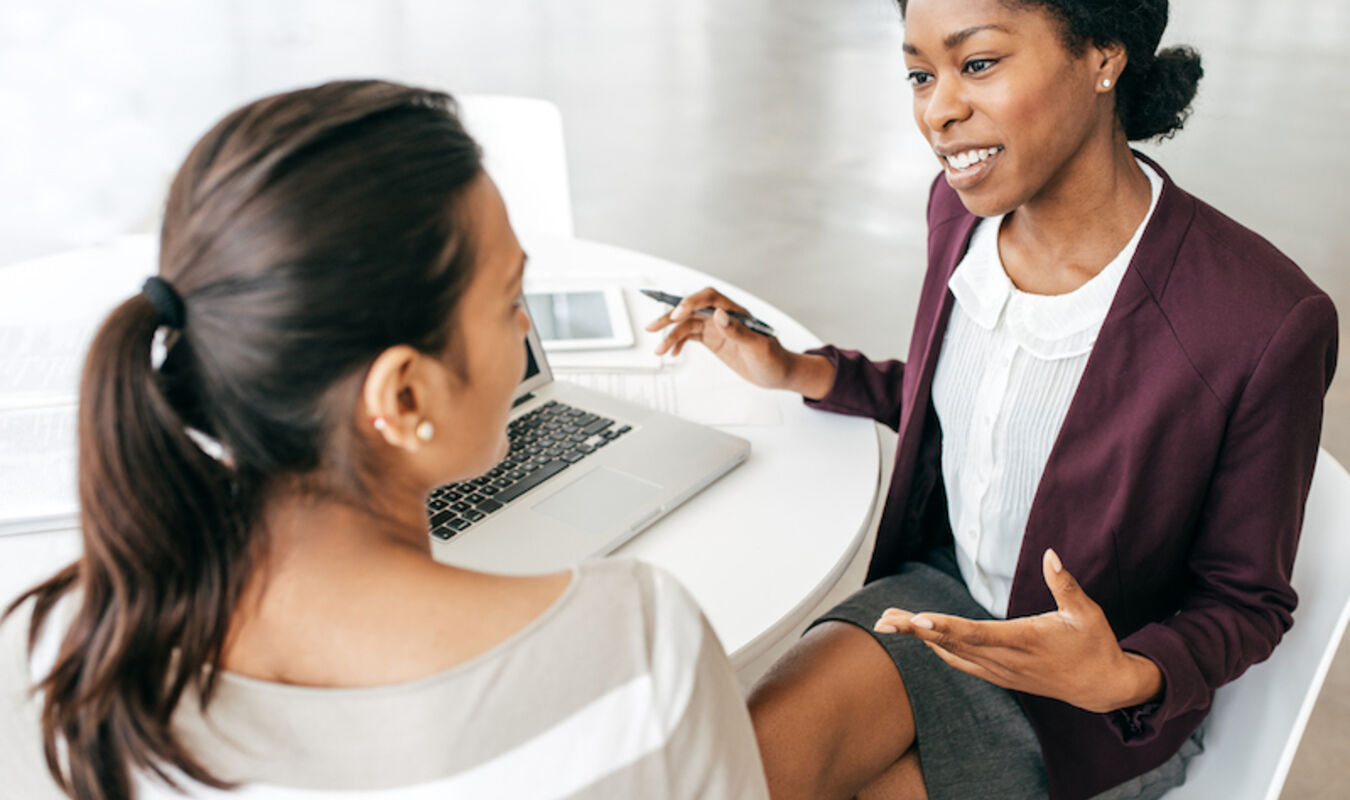 two women talking