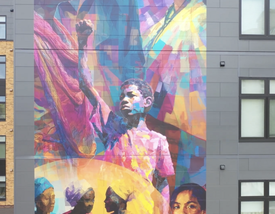 Mural on the Opportunity Crossing building.